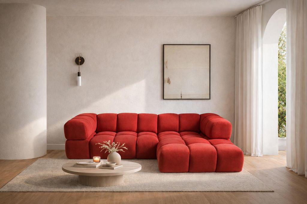 Kaiser Möbel Ecksofa L-Form Averro, stoff Bluvel, Rotwein, Rechts