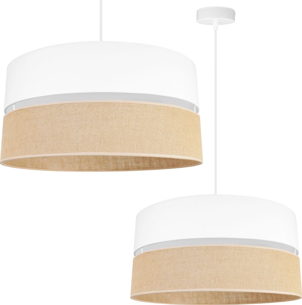 Light-Home Juta Hängelampe - Metall mit Lampenschirm aus Stoff - E27 - Klassisch 1-Flammig 45 cm - Weiß Basis und Jute und Weiß