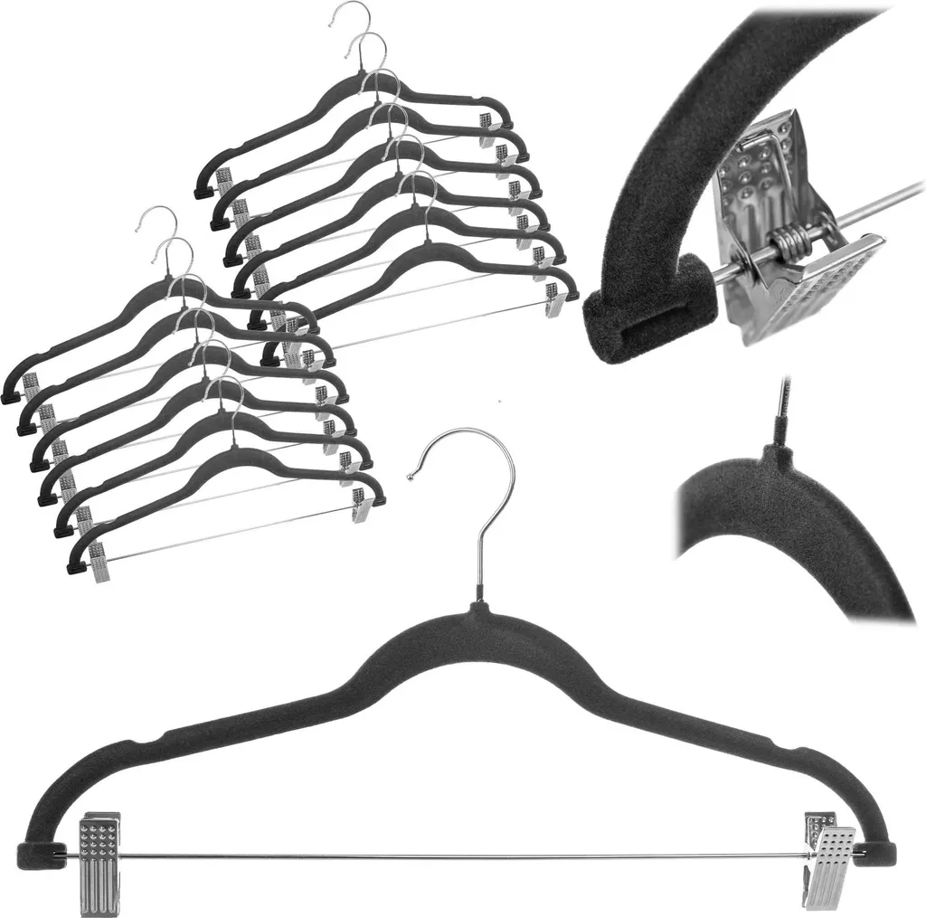 Cintres velours antidérapants avec pinces ajustables gris foncé x12 - 2