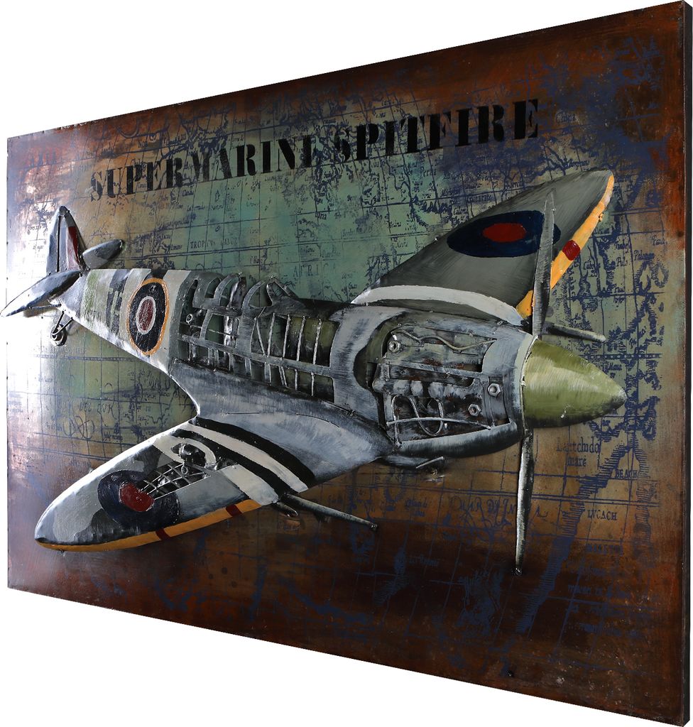 Wandbild Metallbild Spitfire 3D Effekt Relief Bild handgefertigt B=120cm