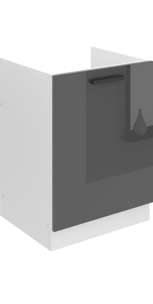 Belini Unterschrank Küche, Spülenunterschrank 60 cm Breite. SDZ Küchenunterschrank ohne Arbeitsplatte. Spülenschrank mit 1 Tür, Silber Hochglanz