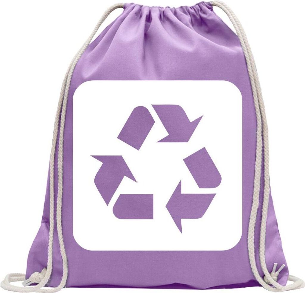 Kiwistar - Turnbeutel - lavendel - Recycling Entsorgung Piktogramme - Fun Rucksack Sport Beutel Gymsack Baumwolle mit Ziehgurt