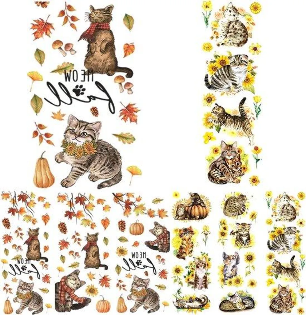 Décoration Murale Autocollante Automne : Chat et Citrouilles (3 Pièces)