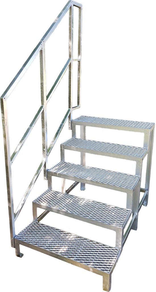 5 Stufen mit Geländer Stahltreppe Außentreppe Freistehend Breite 100 cm Höhe 90-105 cm verzinkt