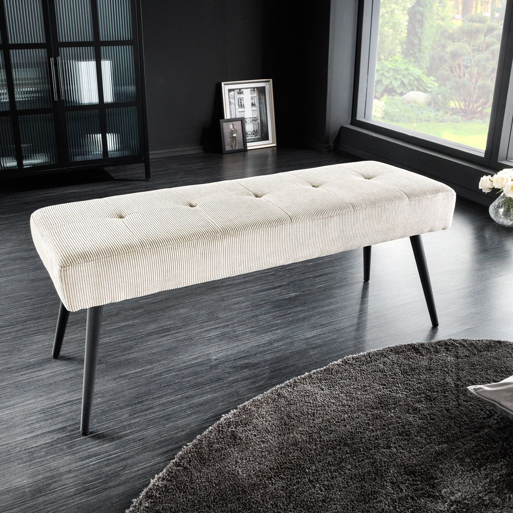 riess-ambiente Design Sitzbank BOUTIQUE 100cm beige Cord schwarze Metallbeine Polsterbank Bank
