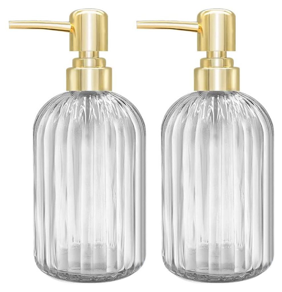 Seifenspender - Set mit 2 Seifenspendern aus Glas (414 ml) mit Pumpe für die Küche, transparente Seifenspenderflaschen für das Badezimmer für H...