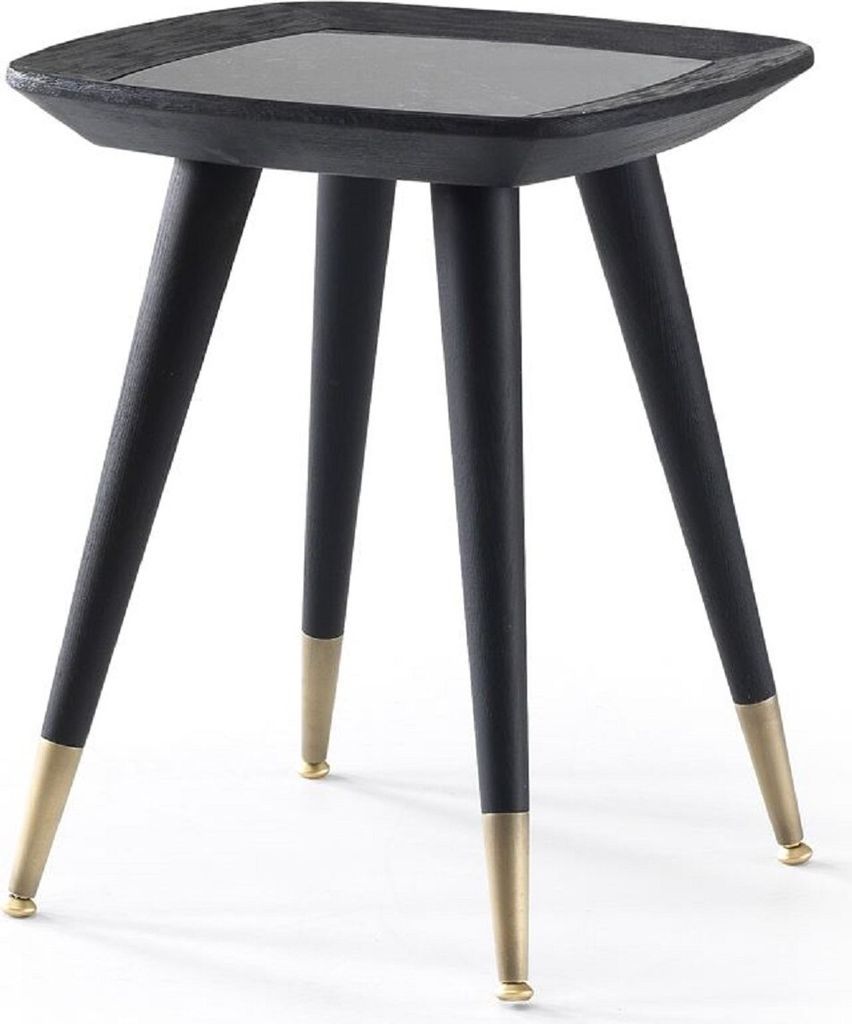 Casa Padrino Luxus Beistelltisch Schwarz / Grün / Antik Messing 45 x 45 x H. 53 cm - Quadratischer Tisch mit Marmorplatte - Wohnzimmer Möbel - Ho...