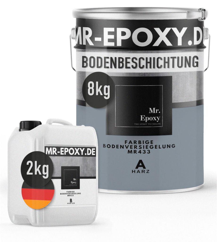 Mr. Epoxy Epoxidharz Bodenbeschichtung (10 kg, RAL 7001 Silbergrau) - 2K Betonfarbe für Garagen, Keller & Werkstatt Boden - Flüssigkunststoff Epo...