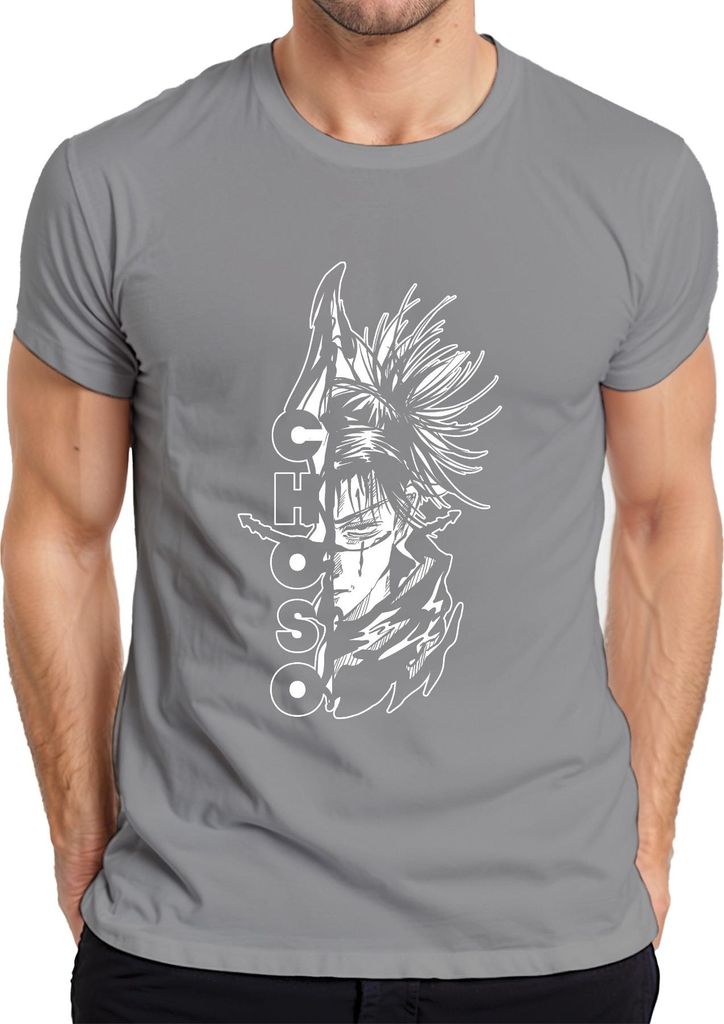 Jujutsu Kaisen Choso Anime Halbgesicht Manga blutig düster Herren T-Shirt, Grau, XXL