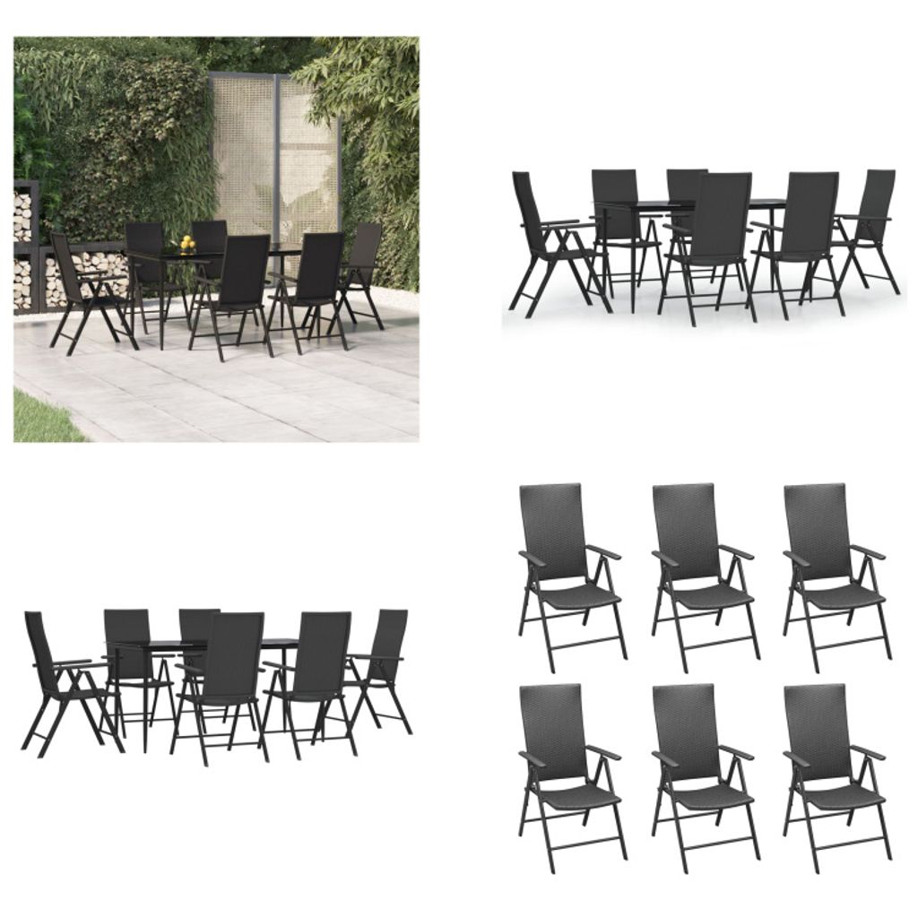 vidaXL 7 tlg. Garten Essgruppe Schwarz Poly Rattan - Garten Essgruppe - Garten Essgruppen - Outdoor Essgruppe - Terrasse Essgruppe