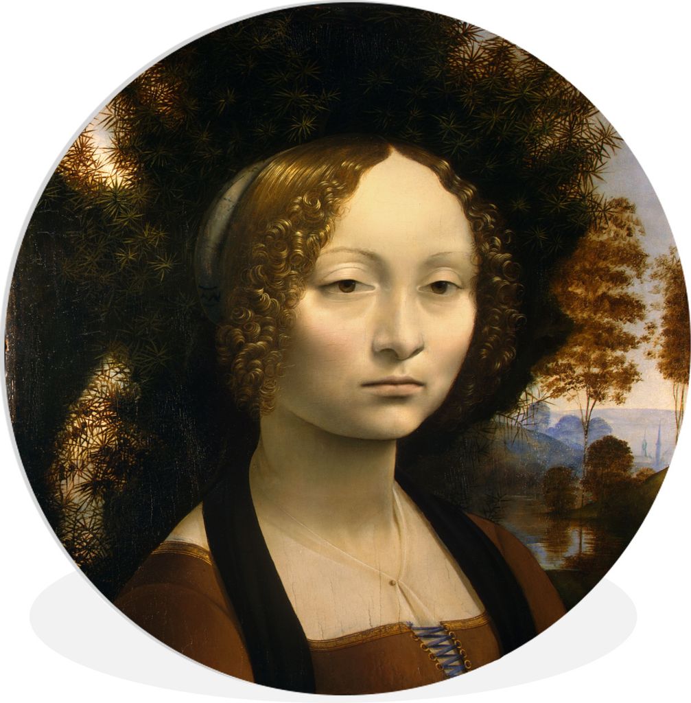 MuchoWow Rundes Wandbild - Runde Bilder Ginevra de' Benci - Leonardo da Vinci Ø 90 cm Kreis Wanddekoration Kunststoff - Wandkreis - Wandschmuck ...