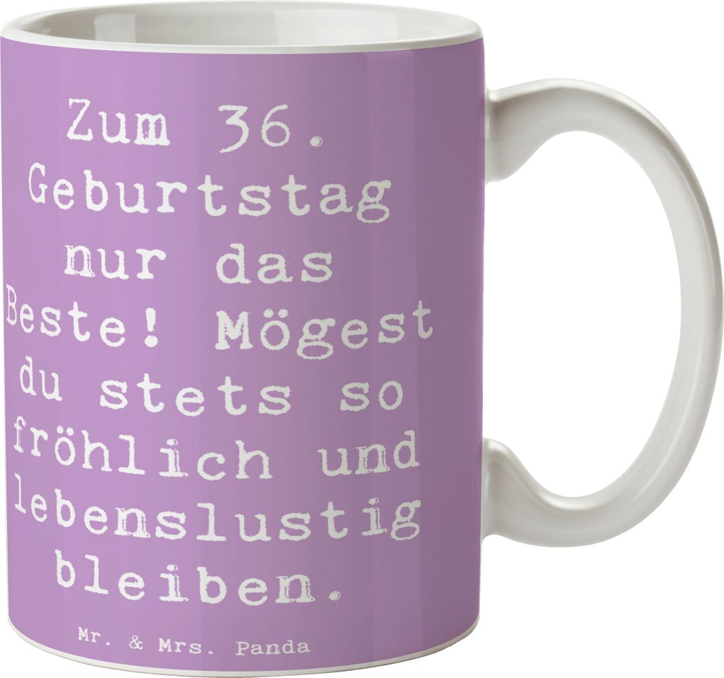 Mr. & Mrs. Panda Kaffeebecher Spruch 36. Geburtstag - Lavendeltraum - Geschenk, Happy Birthday, Pott, Meilenstein, Teetasse, Tasse, Kakaotasse, her...