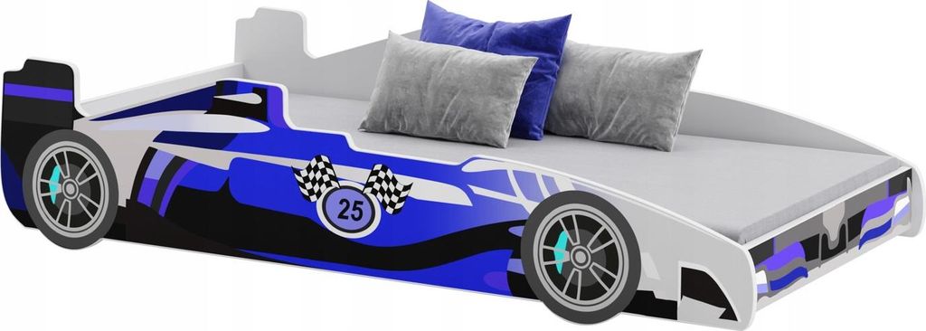 Kinderbett FORMUŁA blue 160x80 cm – Rennwagen-Design, sicherer Schlaf mit Schutzkanten, inklusive Matratze und Lattenrost, einfacher Aufbau, fü...