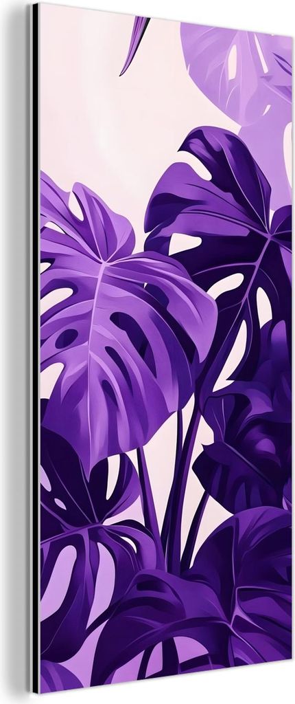 MuchoWow Wanddekoration Metall Metallbild Wandkunst 40x80 cm Blätter - Lila - Tropisch - Abstrakt MuchoWow Aluminium Gemälde - Wanddekoration - I...