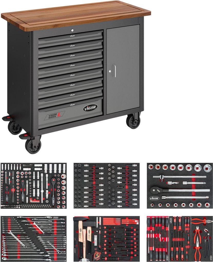 VIGOR Mobile Werkbank Series L mit Sortiment V5154 375-teilig