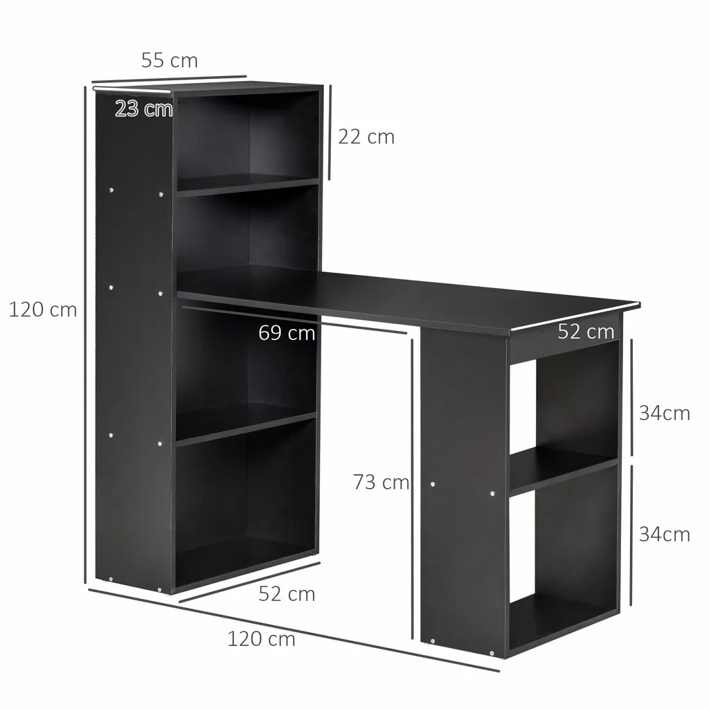 Table d'ordinateur avec étagères latérales pour studio et chambre 120cm