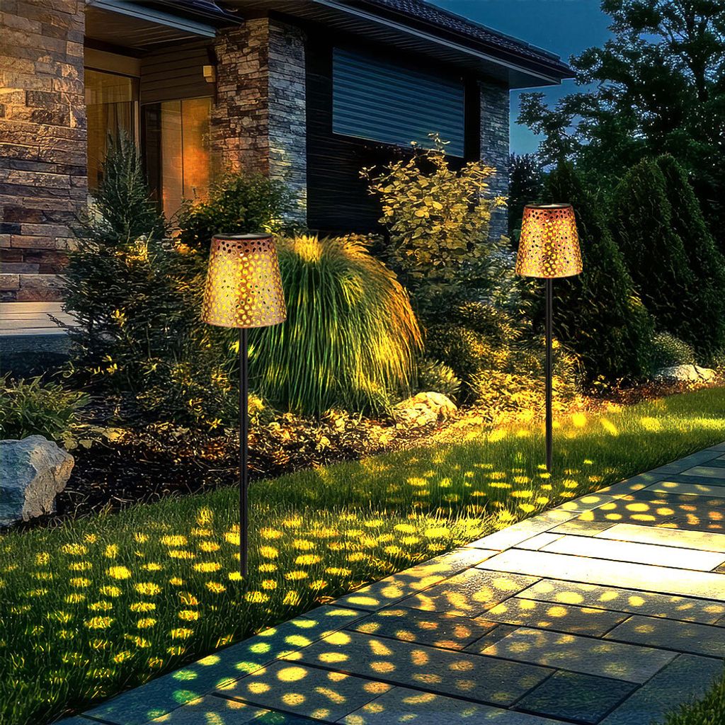 2x LED Außenleuchte, Lichtspiel, Metall, Akku, gold, H 70cm Produktbild 