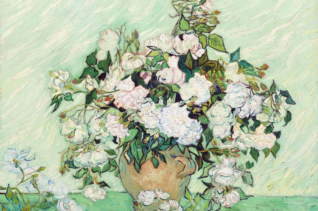 Plakat 60x40cm Vase mit Rosen, Van Gogh Vintage für das Wohnzimmer