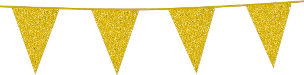 Glitzer-Wimpelkette in Gold, 6 Meter lang, Wimpelgröße ca. 16 x 20 cm