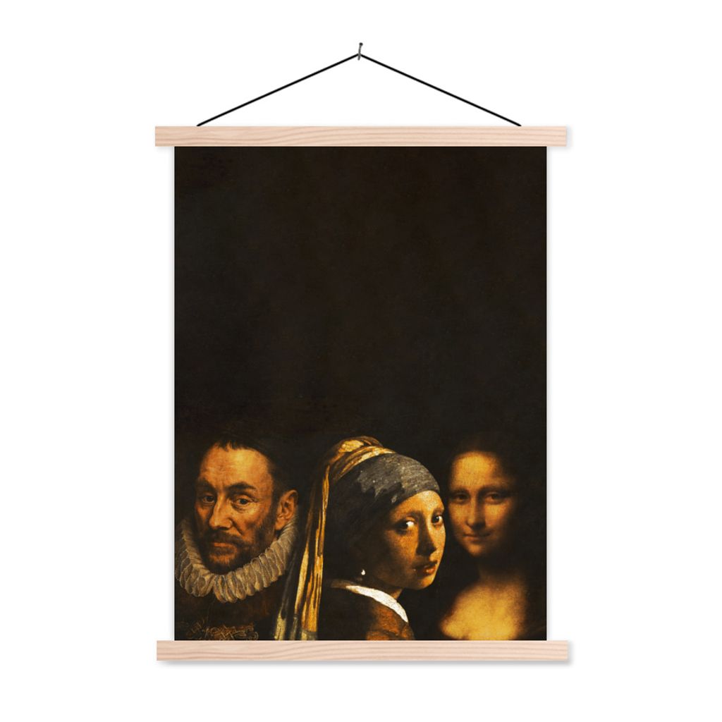 MuchoWow Textilposter Kunst - Alte Meister - Collage 40x53 cm mit holzfarbenen Rahmen - Schlafzimmer