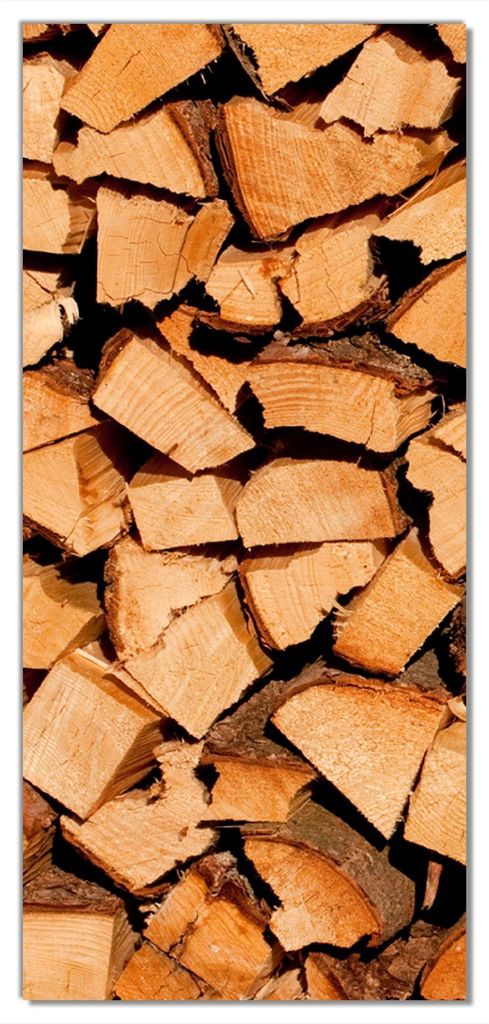 Wallario selbstklebende Türtapete 93 x 205 cm - Holzstapel gehackt - Holzscheite für den Kamin - Abwischbar, rückstandsfrei zu entfernen