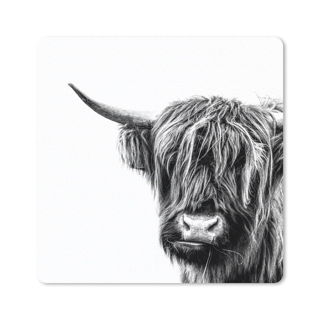 MuchoWow Mauspad Mousepad Schottischer Highlander - Horn - Schwarz - Weiß 30x30 cm - Mousepads - Maus Mat - Pad - Mausunterlage - Gaming