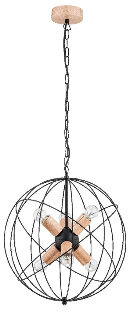 Suspension design bois et métal noir CAMPO 6 sources lumineuses 87cm