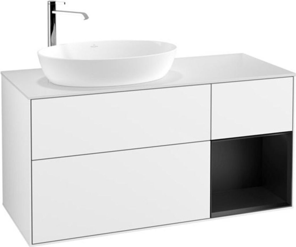 V&B Waschtischunterschrank Wandbeleuchtung Finion 120cm, Pl w m, Rg bla m Lac, glo wh. Lac