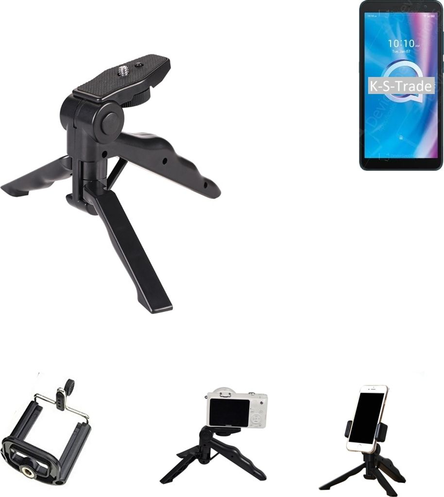 K-S-Trade Stativ Tisch-Ständer Dreibein Handy-Stativ Ständer kompatibel mit Alcatel 1B (2020) Mini-Stativ Smartphone Tripod Handy-Stativ aus Plastik