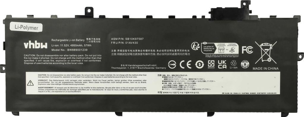 vhbw Akku Ersatz für Lenovo ASM SB10K97587, O1AV430, Produktbild 
