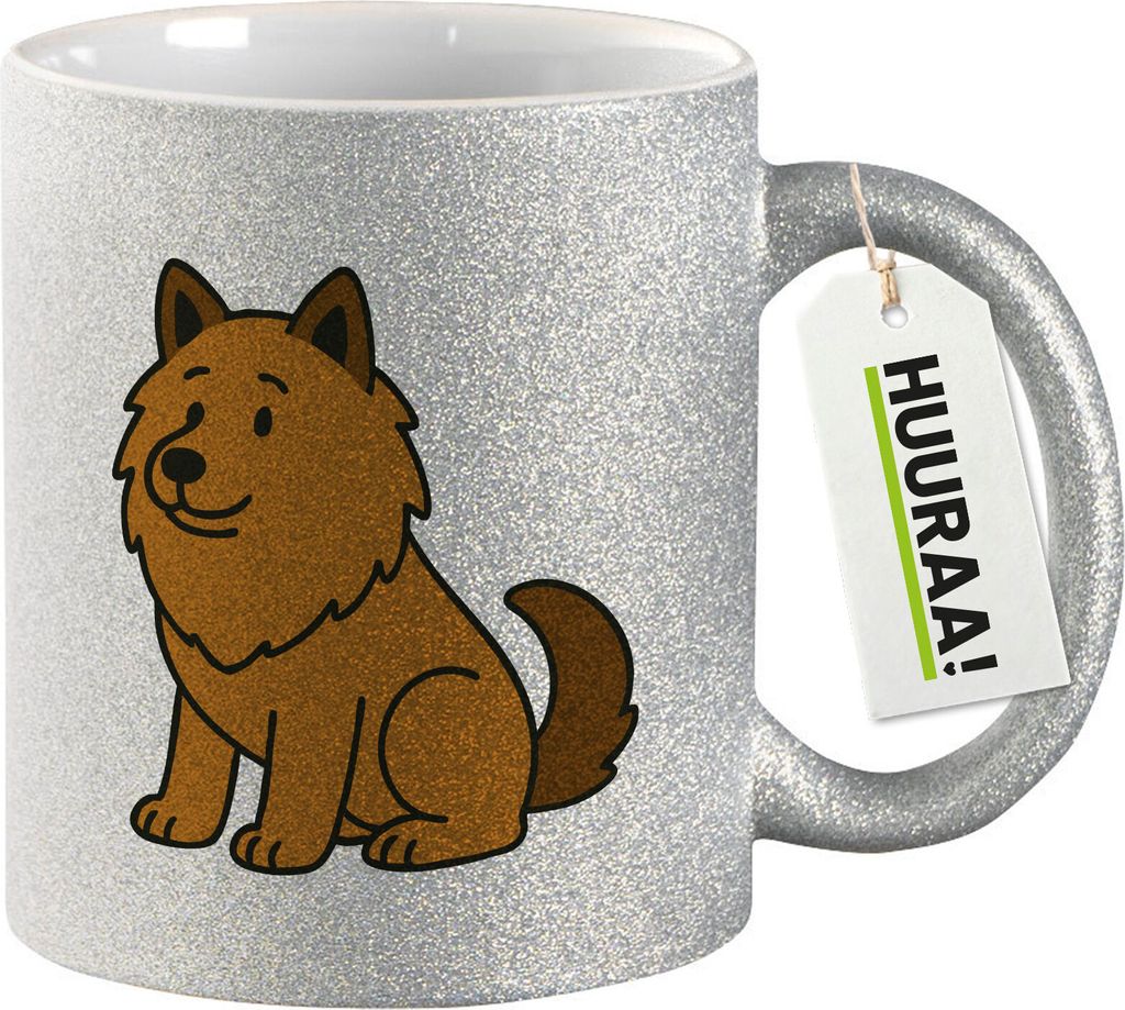 Huuraa Glitzertasse Eurasier Comic Euri 330ml Silber Keramik Kaffeebecher Geschenkidee