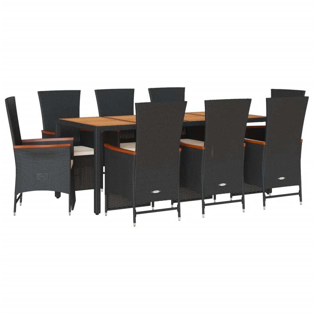 9-tlg. Garten-Essgruppe mit Kissen Schwarz Poly Rattan Produktbild 
