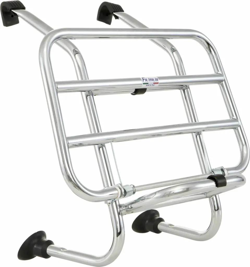 Porte-bagages avant pliant chromé pour scooter vintage et cyclo urbain