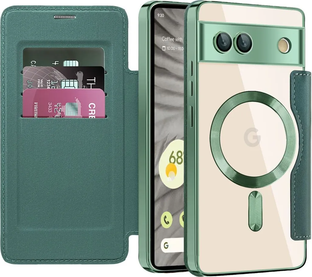 Custodia Pelle Marrone COMAKU Cover In Retrò Pelle Per Google Pixel 7a, Premium Custodia In Portafoglio Con Slot Per Schede E Contanti - Marrone Cover Con Porta Carte Pixel 7a