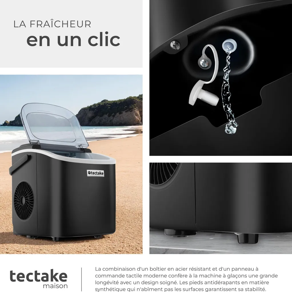 Machine à glaçons ARCTIC Noire 1,2L - 2 Tailles avec Arrêt Automatique - 5