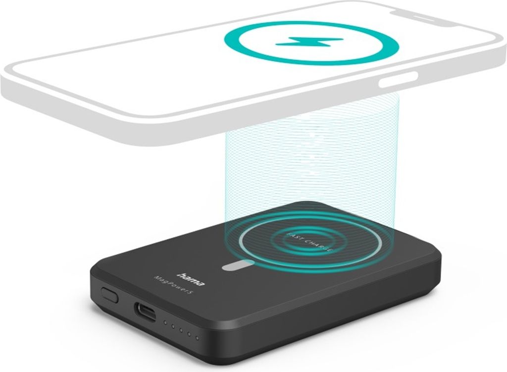 hama MagPower5 wireless Powerbank 5.000 mAh schwarz Produktbild