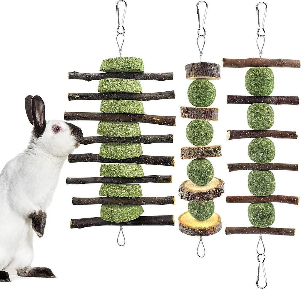 Jouets lapins en bois de pommier et foin Timothy - Kit dentition 11 pcs