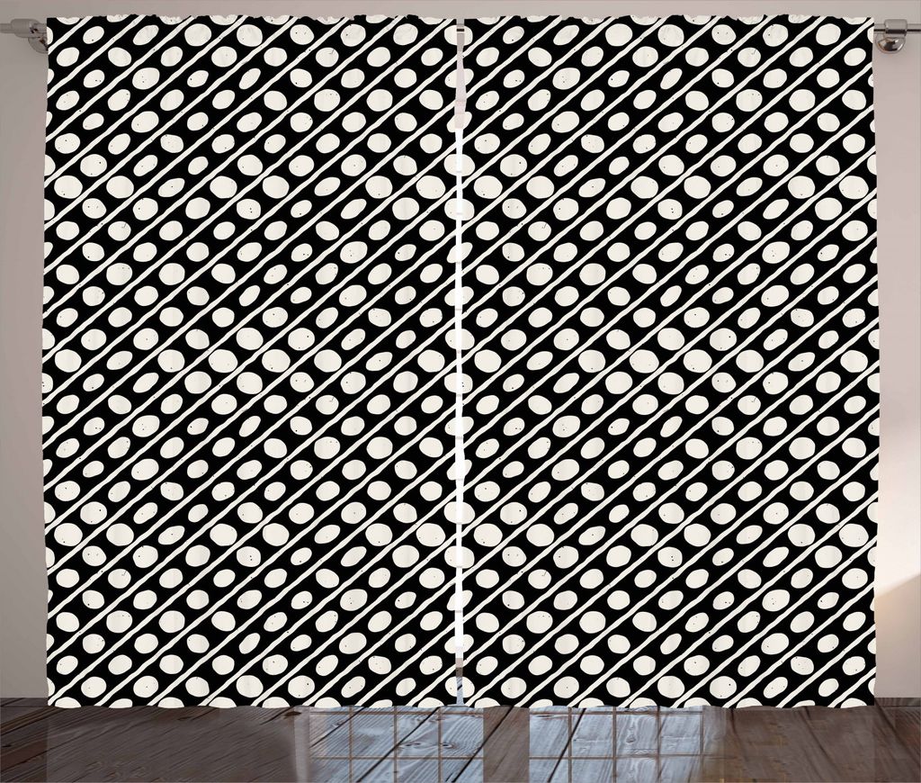 ABAKUHAUS Schwarz und Elfenbein Rustikaler Gardine, Geometrische Formen, Schlafzimmer Kräuselband Vorhang mit Schlaufen und Haken, 280 x 245 cm, S...