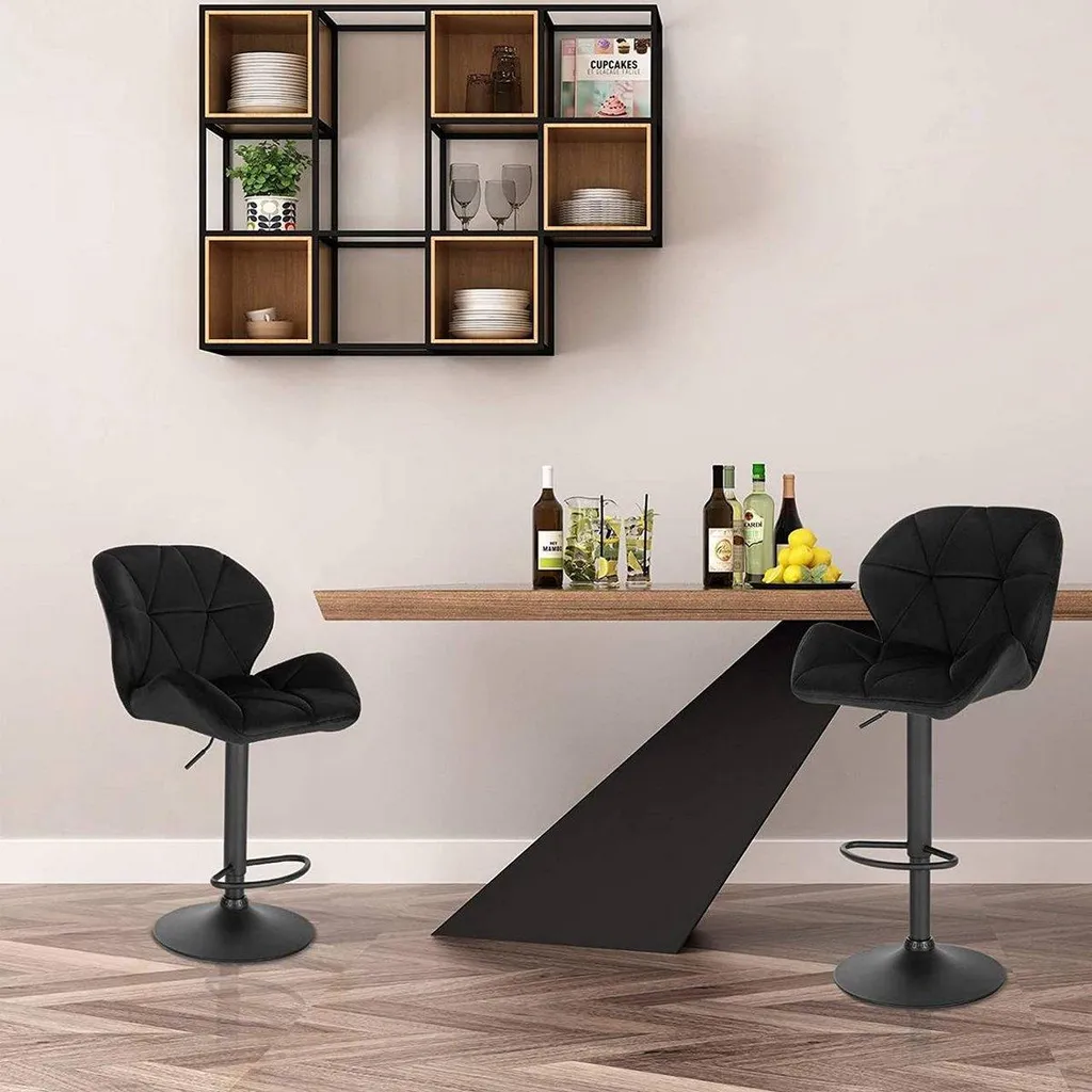 Tabouret de Bar Stable Noir - Finis les Mal de Dos avec ce Siège Velours - 2