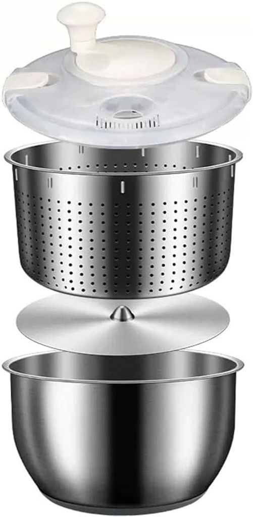 6L Salatschleuder Edelstahl Gemüsewäscher mit Deckel Trockner