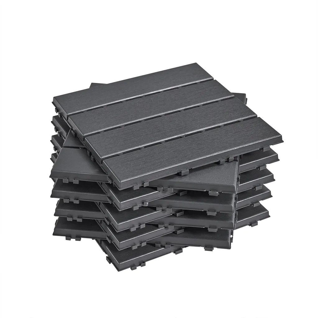 SoBuy SDA14-HG Lot de 15 Dalles de Terrasse à Encliqueter Grises en PVC
