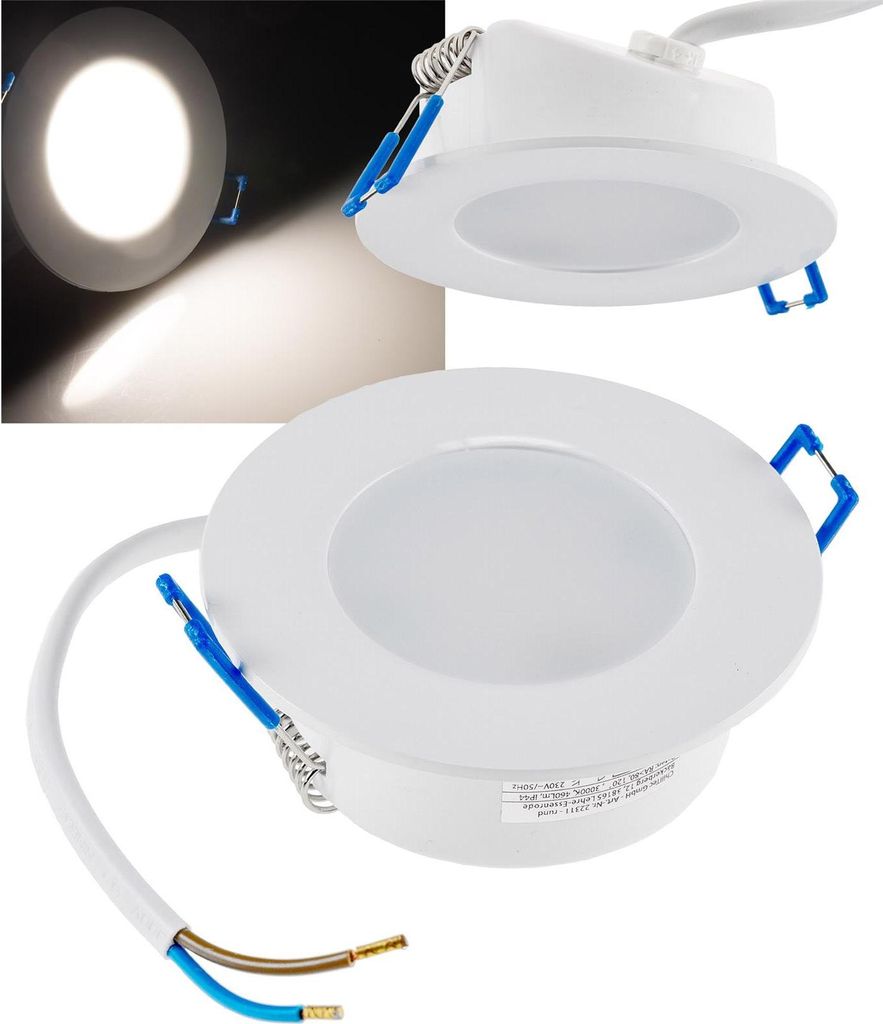 ChiliTec 22312 LED-Einbauleuchte "Flat-30 FR-R" 4200K Ø85x30mm, 5W, 500lm, IP44, rund, weiß