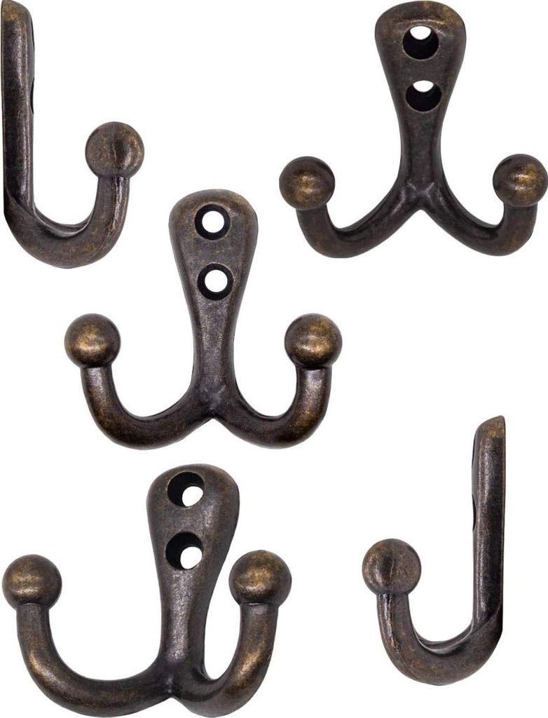 Massive antike doppelte Haken - Garderobenhaken Set von 5 - Messing Bronze Design