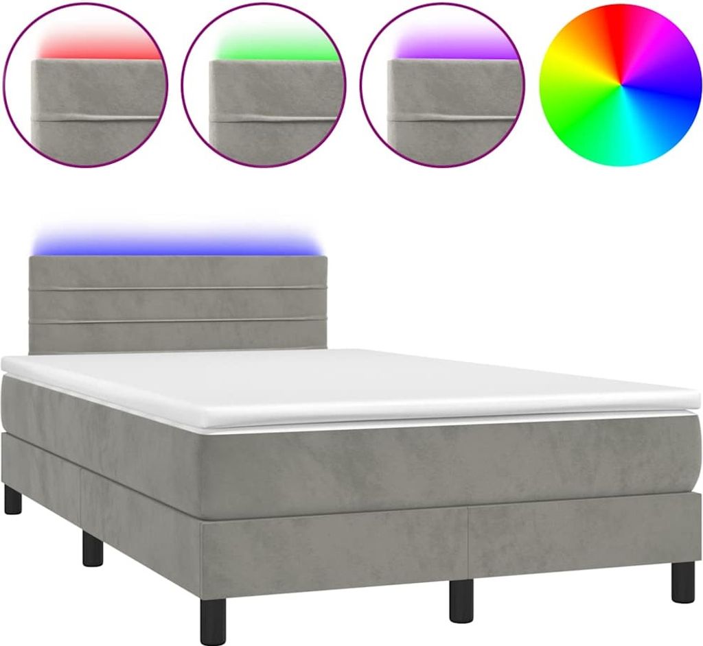 vidaXL Boxspringbett mit Matratze & LED Hellgrau 120x190 cm Samt
