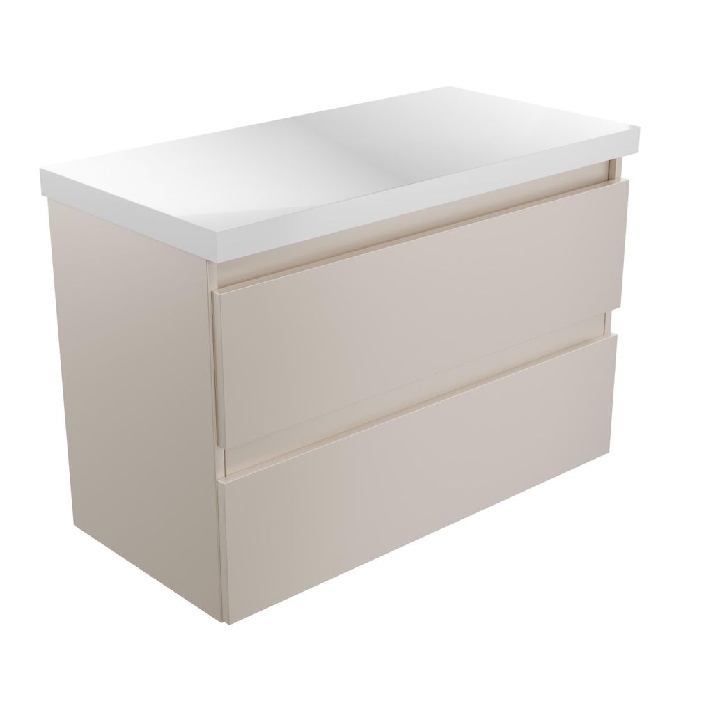 paplinskioebel - Waschtischunterschrank mit weißer Platte, CALPE 80 cm, Badezimmerschrank, Waschtischunterschrank aus Holz, Kaschmir matt, beige, WC