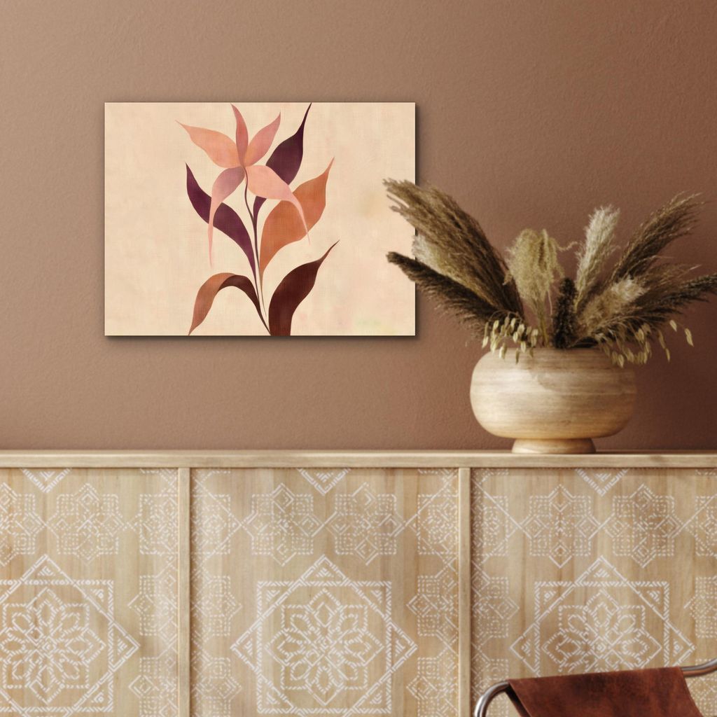 MuchoWow Wanddekoration Metall Metallbild Wandkunst 40x30 cm Minimalistisch - Blume - Blätter - Beige MuchoWow Aluminium Gemälde - Dekoration Woh...