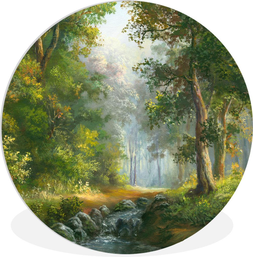 MuchoWow Rundes Wandbild - Runde Bilder Wald - Ölgemälde - Sommer Ø 90 cm Kreis Wanddekoration Kunststoff - Wandkreis - Wandschmuck - Wand-Kre...