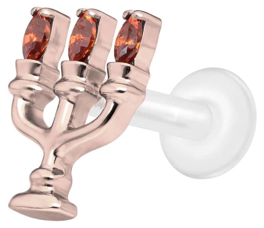 Ohrpiercing, Nasenpiercing PTFE Labret mit Innengewinde + Titan-Aufsatz KERZENLEUCHTER RoséGold Stablänge: 10mm | Stabstärke: 1,6mm