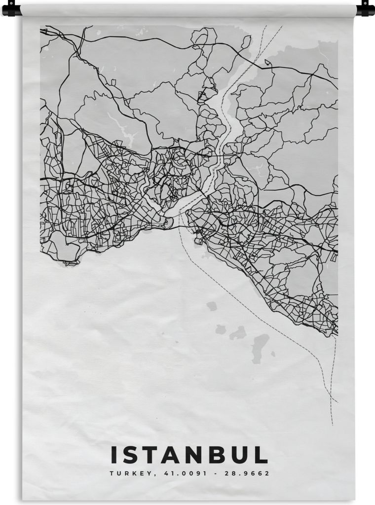 MuchoWow Wandteppich Wandbehang Istanbul - Karte - Stadtplan - Schwarz-weiß - Karte 90x135 cm Tapisserie Dekoration Wandtuch - Baumwolle - Wands...