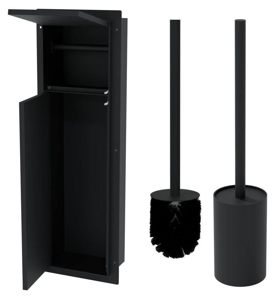 HAGO24 WC Modul Edelstahl Schwarz Schlitz Einbauschrank Unterputz Wandnische 200x600mm Toilettenpapierhalter Bürstenhalter Push-to-Open befliesbar...